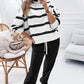 Black Stripe Drop Shoulder Pullover and Jogger Pants Set