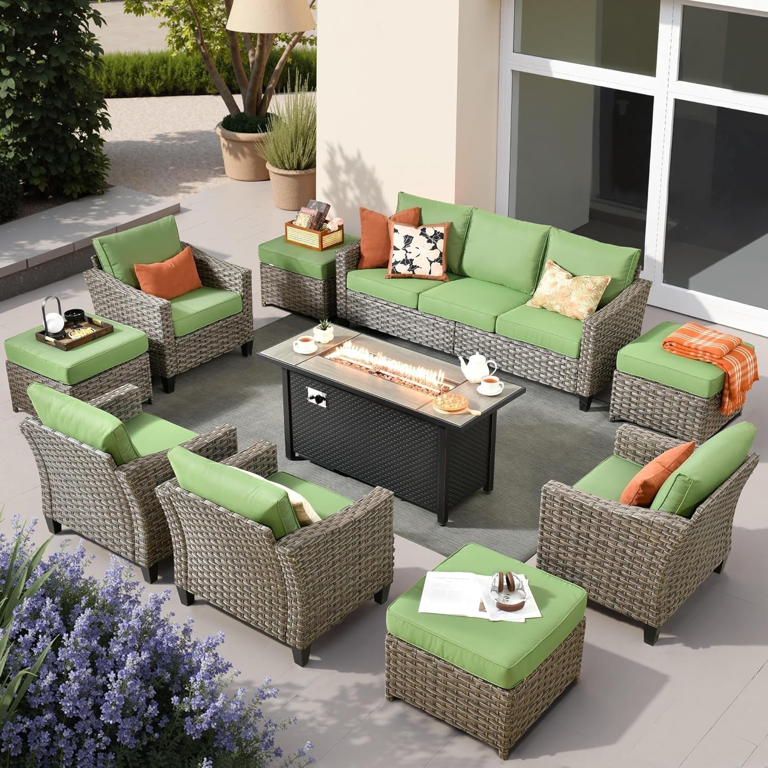 10 Piece Outdoor Patio Furniture Set with Fire Pit ShipItFurniture