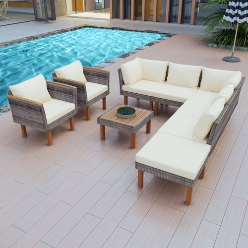 9-Piece Patio Rattan Furniture Set, Outdoor Conversation Set With CustomizedMom605.com
