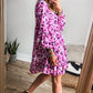 Rose Leopard Print Buttoned Front 3/4 Sleeve Tiered Ruffled Hem Dress
