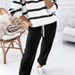 Black Stripe Drop Shoulder Pullover and Jogger Pants Set