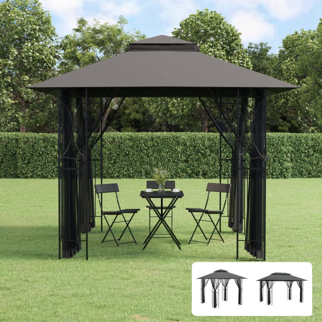 vidaXL Gazebo Outdoor Canopy with Sidewalls for Porch Garden Anthracite Steel VidaXL